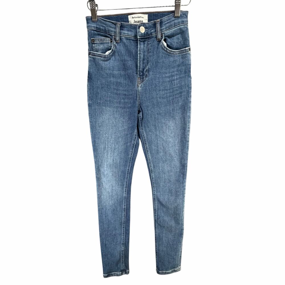 Reformation Harper Skinny Jeans Womens 24 Blue Destin Wash High Rise Casual Chic - Picture 2 of 16